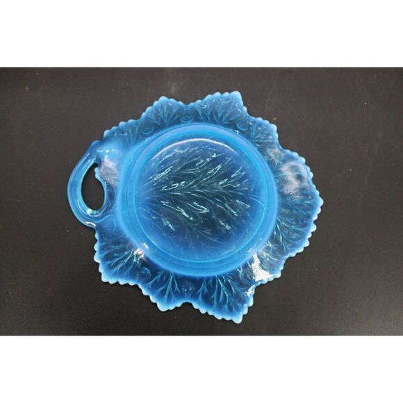 vintage Fenton Art Opalescent Glass Blue Plate 8" Leaf - Picture 4 of 6